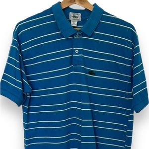 Izod Lacoste Polo Shirt Vintage Blue Green and White Stripes size XL 100% cotton